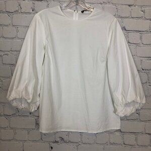 J McLaughlin White Cotton Poplin Blouse Size XS Balloon Sleeves